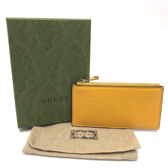 Auth GUCCI 725550 logo fragment case Card Case coin purse Leather yellow/GoldHar - Picture 1 of 14
